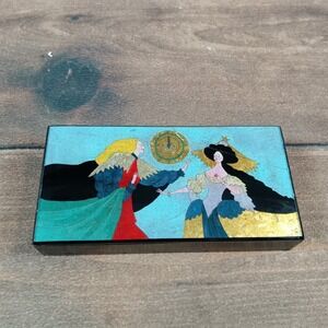 Vintage Decorative Trinket Box Hand Painted Artwork Two Figures Oval Medallion